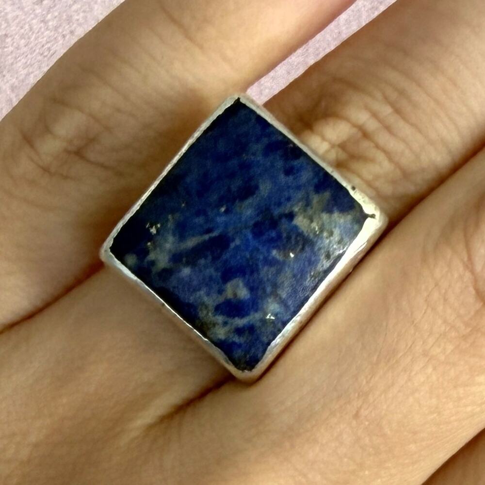 sterling silver artisan crafted bezel-set lapis lazuli square ring size 6